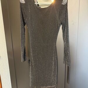 Elegant Black Backless Rhinestone Dress